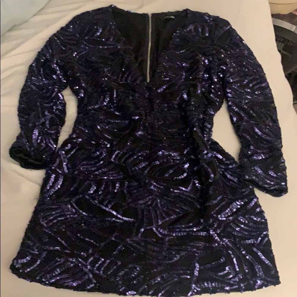 Fashion Nova Low V Neck Sequence Dress